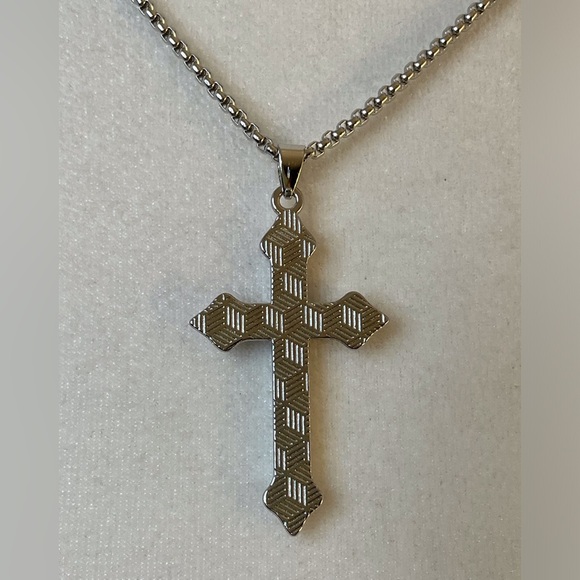 Cross Necklace Unisex Black and Silver - Picture 5 of 9